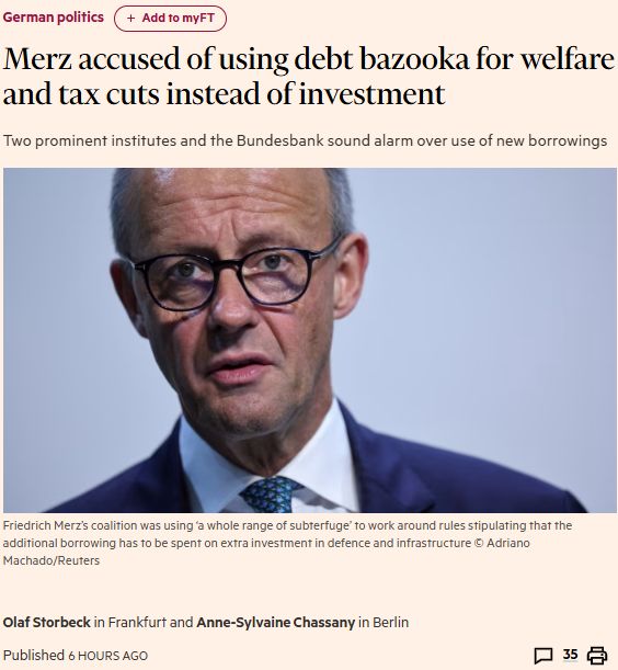 Germany creates a substantial infrastructure package and then allocate 50% of it to other purposes.