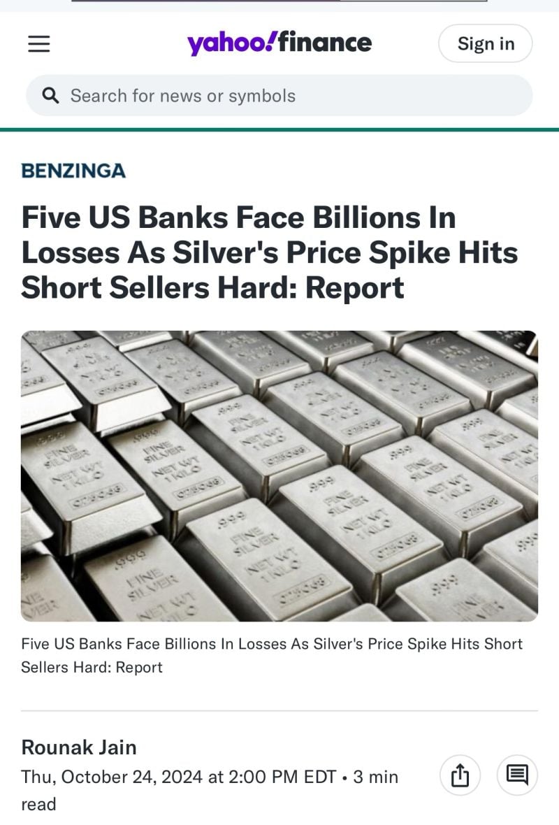 Shorts estimated to be $1.3 Billion underwater on silver. Which five banks are at risk??