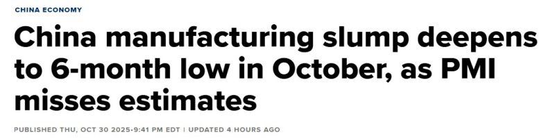 📉 China’s manufacturing slowdown deepens.