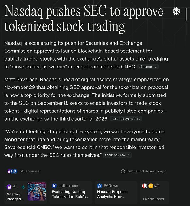 Nasdaq $NDAQ is making its tokenized stock plan a top priority and says it will “move as fast as we can” to get SEC approval.