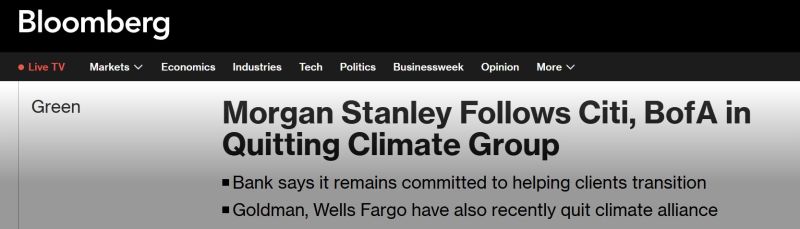 Morgan Stanley is leaving the Net-Zero Banking Alliance, the lender said on Thursday.