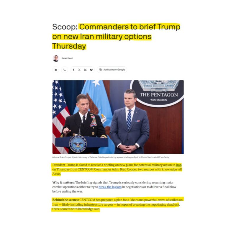 Trump to be briefed on new military options for Iran.