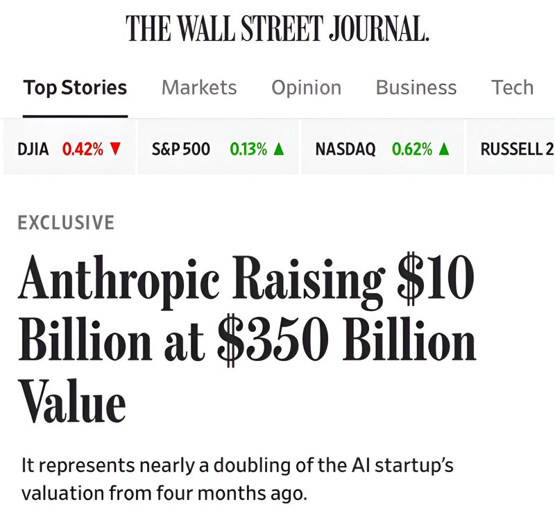 Anthropic plans to raise $10 billion at a valuation of $350 billion.