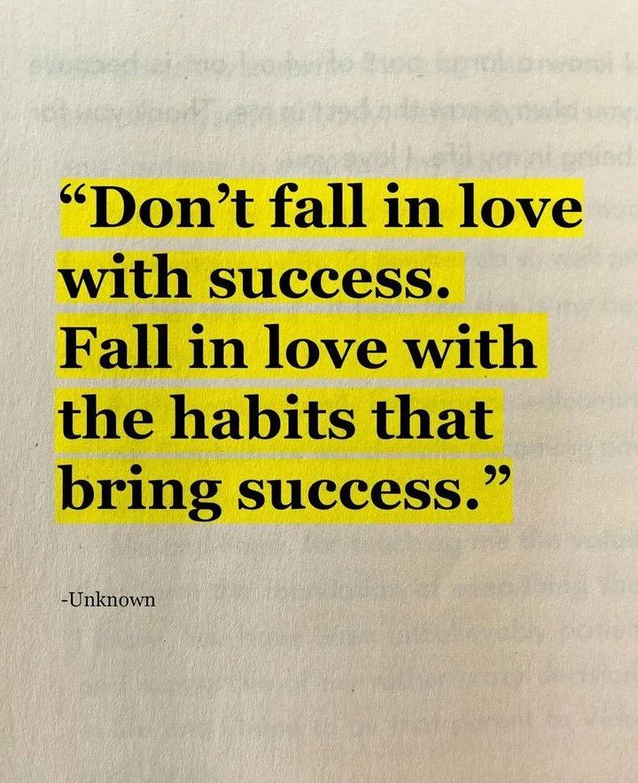 Don't fall in love with success, fall in love with the habits that bring success