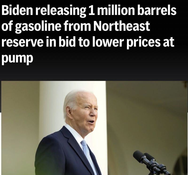 JUST IN: The Biden administration announces it is releasing 1 million barrels of gasoline from a Northeast reserve.