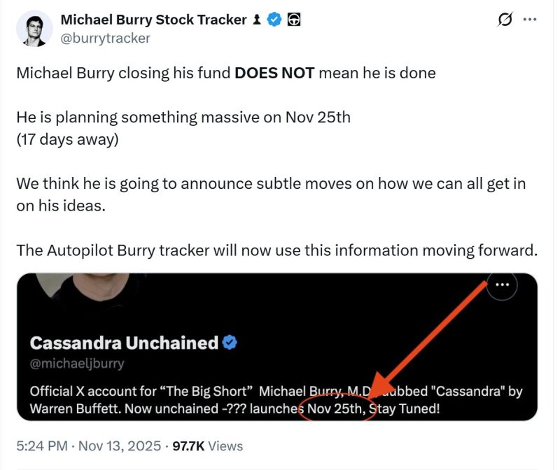 It seems that Michael Burry closing his fund DOES NOT mean he is done