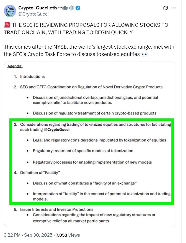 The U.S. Securities and Exchange Commission (SEC) is reportedly developing a plan to allow stocks to trade like crypto on the blockchain