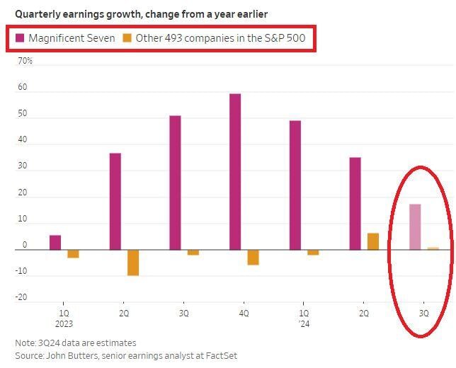 😱 The shocking chart of the day >>> S&P 500 COMPANIES EARNINGS GROWTH DOES NOT EXIST WITHOUT MAGNIFICENT 7😱