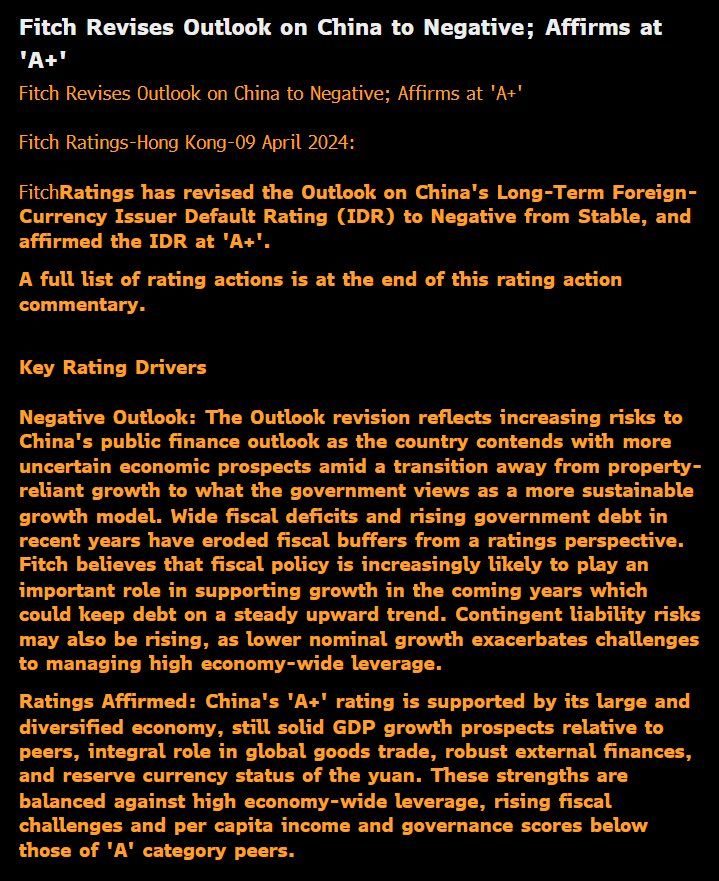 Breaking News: Fitch revises outlook on china to negative