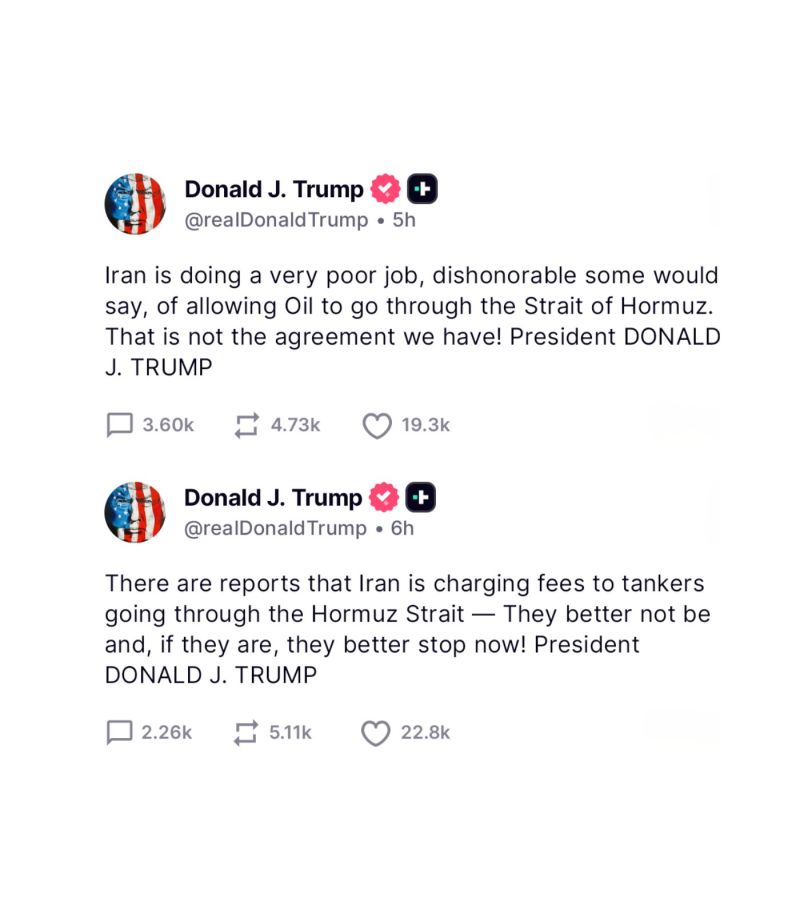 Trump accuses Iran of violating the ceasefire agreement over the Strait of Hormuz.