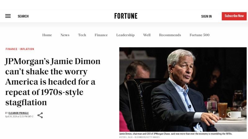 Wall Street stalwart Jamie Dimon is concerned history may be repeating itself with the U.S. economy returning to the embedded stagflation it battled 50 years ago.