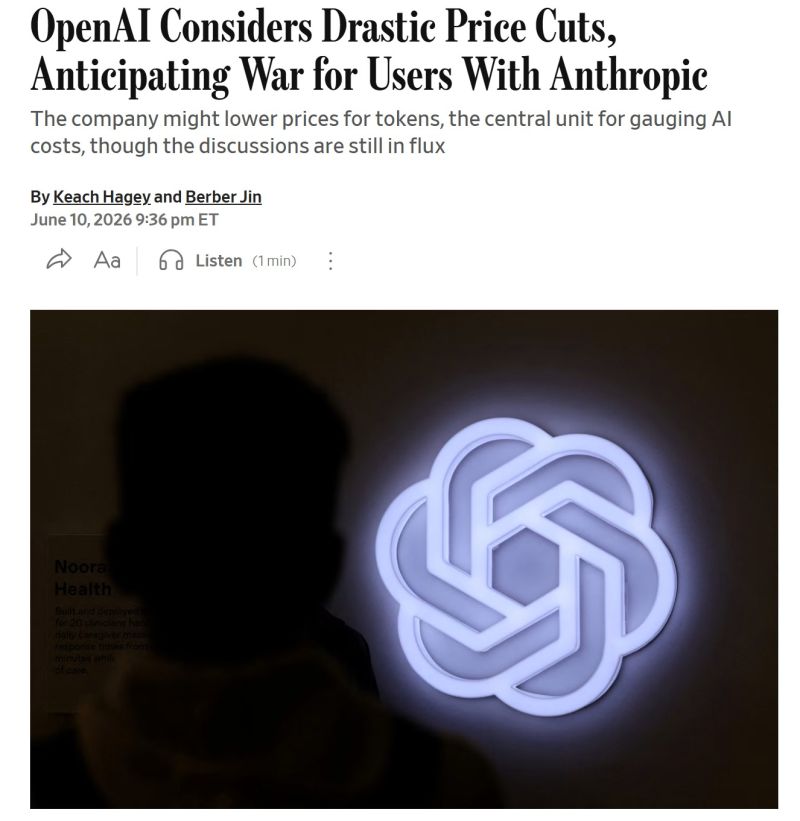 OpenAI is reportedly considering drastic price cuts on its token costs to compete with Anthropic for users