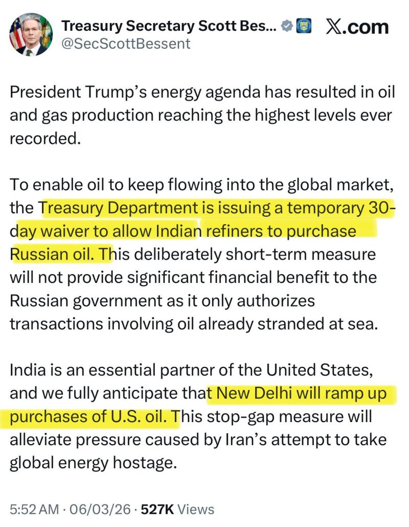 America ALLOWS Modi Regime purchase oil from Russia temporarily.