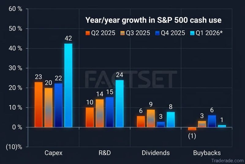 AI CapEx is the largest area of year-over-year cash use growth, followed by research and development.
