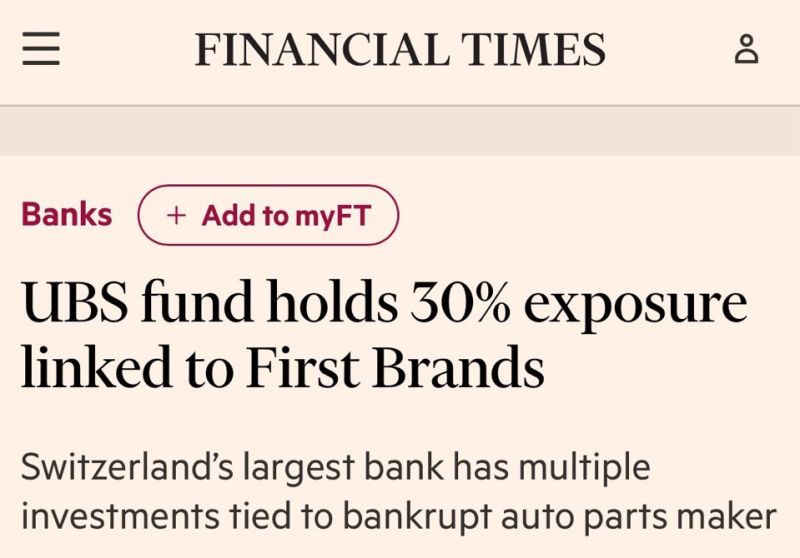 In case you missed it... A UBS fund has 30 per cent of its portfolio tied to the failed First Brands Group