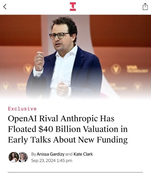 Anthropic, OpenAI’s largest startup competitor, has started talking to investors about raising capital in a deal that could value the startup at $30 billion to $40 billion