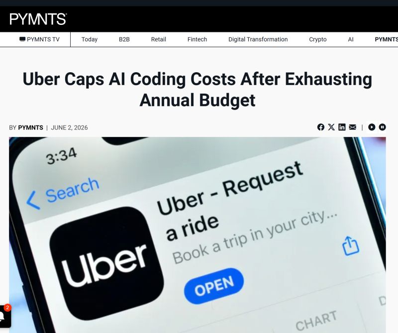 Uber is limiting its employees to $1,500 in monthly token spending per artificial intelligence coding tool, Bloomberg reported Tuesday (June 2).