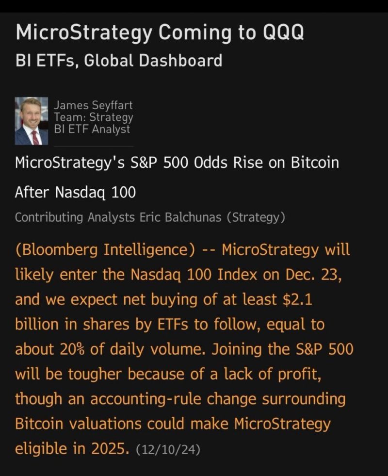 MICROSTRATEGY TO JOIN NASDAQ 100 - Bloomberg