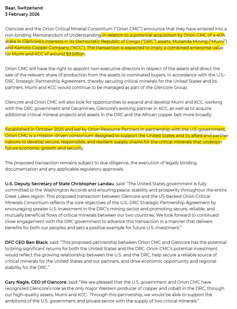 Glencore agrees to sell 40% stake on its two African copper and cobalt businesses to a US government-backed group