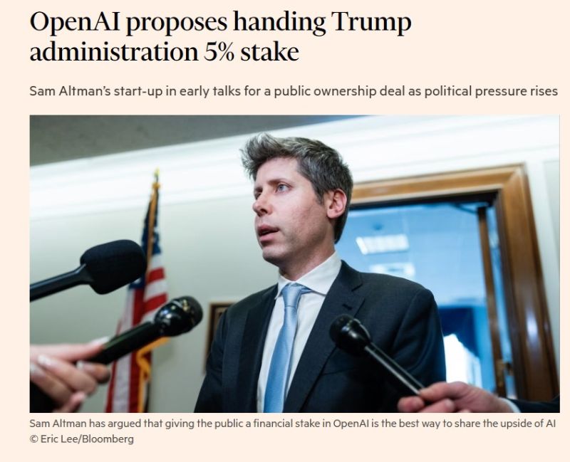 🚨 BREAKING: OpenAI is reportedly discussing giving the U.S. government a 5% equity stake.