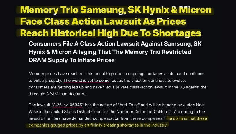 In case you missed it...Samsung Electronics, SK Hynix, and Micron Technology were sued on June 25 in federal court over allegations of collusion and price-fixing in the commodity memory market.