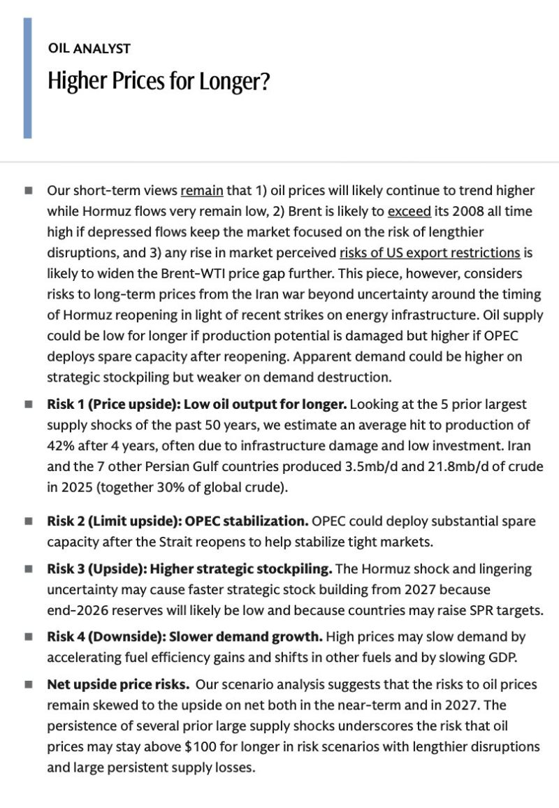 Goldman team is coming out with higher for longer for oil prices even after the 