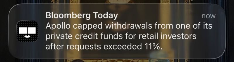 This is notable news from Bloomberg given Apollo's standing in private credit: