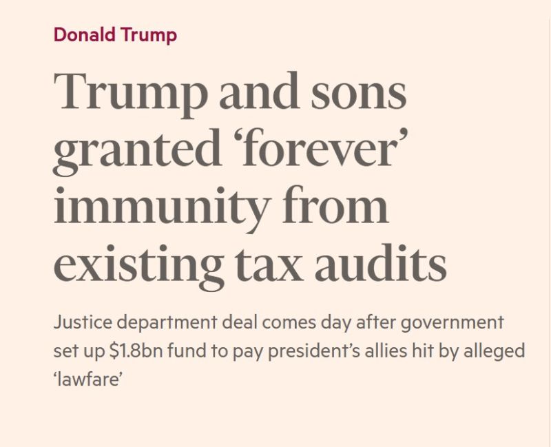 The IRS just agreed to never audit Trump again.