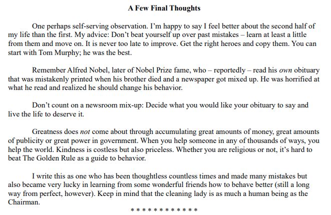 Buffett's few final thoughts in his final letter-