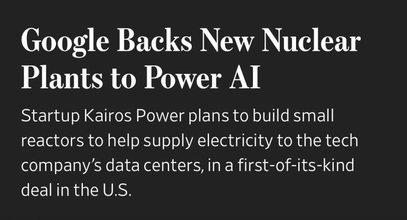 Google $GOOGL will back the construction of 7 small nuclear power reactors in the US, a first-of-its kind deal