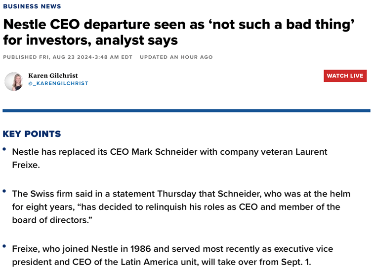 Nestlé CEO departure *not such a bad thing