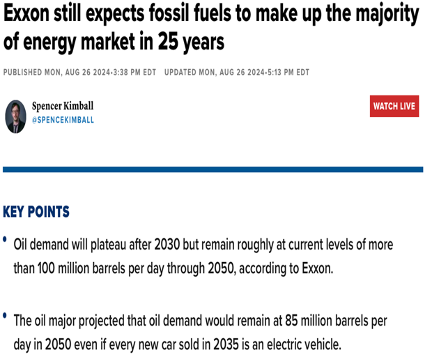 Exxon expects fossil fuels to dominate energy use through 2050