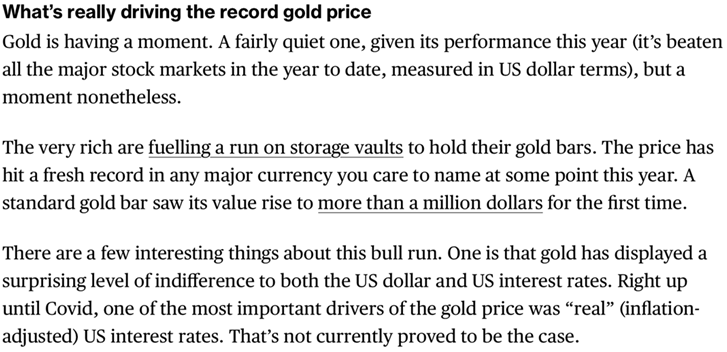 Gold is rising because of demand for 