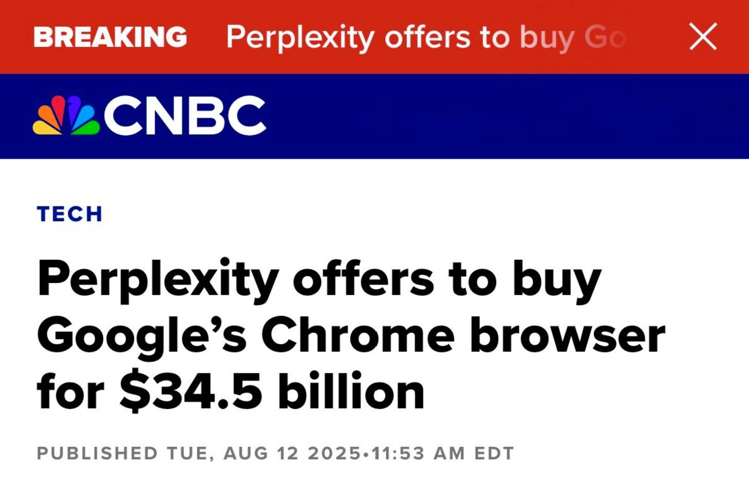Perplexity, valued at $18 billion, is offering $34.5 billion to buy Google Chrome.